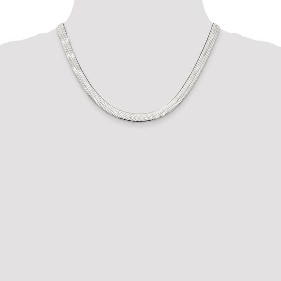 7mm, Sterling Silver Solid Herringbone Chain Necklace, 18 Inch - Picture 2 of 8